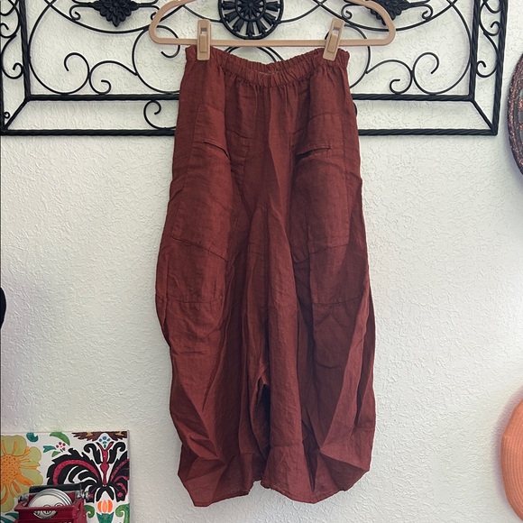 Meo Meli Linen Rust Harem Pants | Size Small - Picture 1 of 5